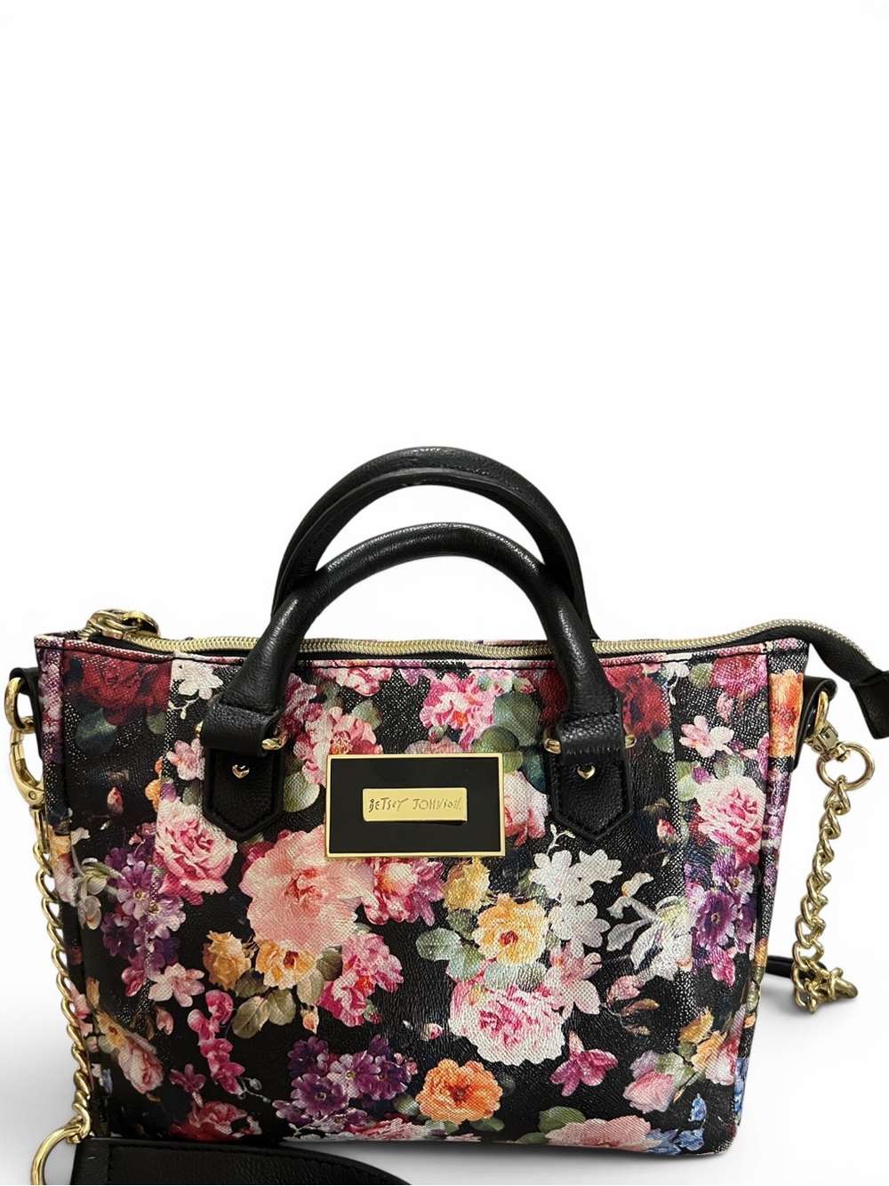 Betsey Johnson Black & Pink Floral Satchel Crossbody - Picture 2 of 8
